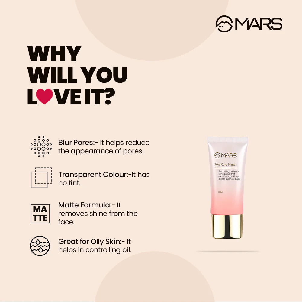 MARS Pore Cure Long Lasting Makeup Primer, Transparent