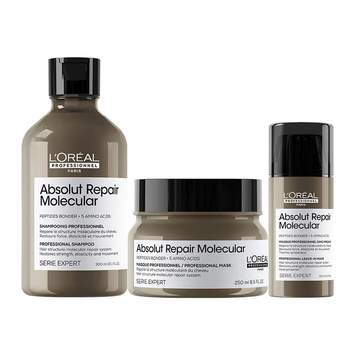 L'Oreal Professionnel Absolut Repair Molecular Sulfate-Free Shampoo, Mask & Leave-In Cream Combo
