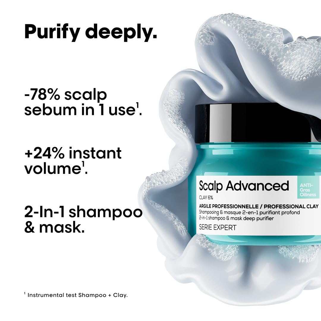 L’Oréal Professionnel Scalp Advanced Anti-Oiliness 2-In-1 Deep Purifier Clay 250gms| For Very Oily Scalps | Purifies the Scalp Deeply with 3% AHA & 6% Clay | For Men & Women - Shringar Bazaar
